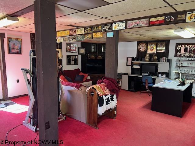 140 Roney Rd, Elkins, WV 26241 - living room featuring carpet flooring and a drop ceiling