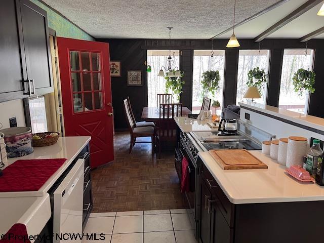 140 Roney Rd, Elkins, WV 26241 - kitchen with a textured ceiling, light countertops, electric range oven, and dishwashing machine