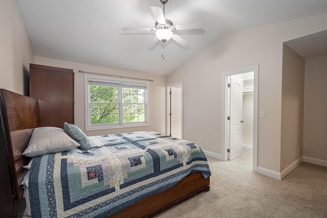 306 Villa View Dr, Morgantown, WV 26505 - bedroom with a ceiling fan, light carpet, lofted ceiling, and baseboards