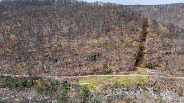 birds eye view of property with a forest view