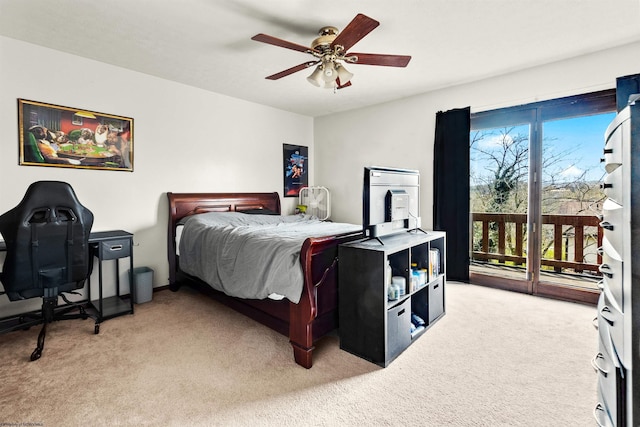1224 Van Voorhis Rd, Morgantown, WV 26505 - bedroom with light colored carpet, ceiling fan, and access to exterior