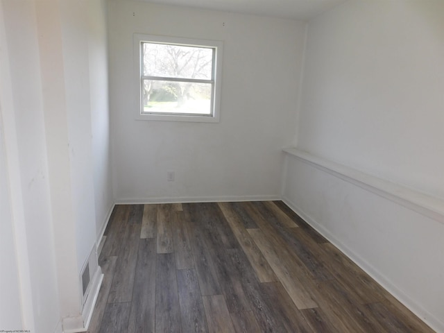 empty room with dark wood-type flooring and visible vents