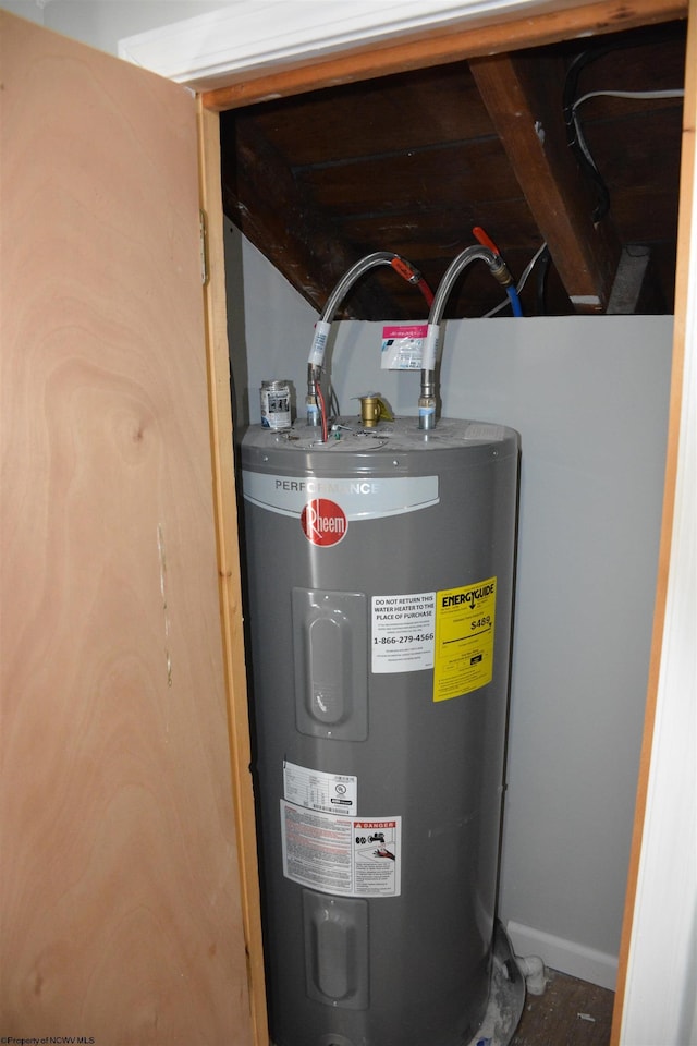 utility room featuring water heater