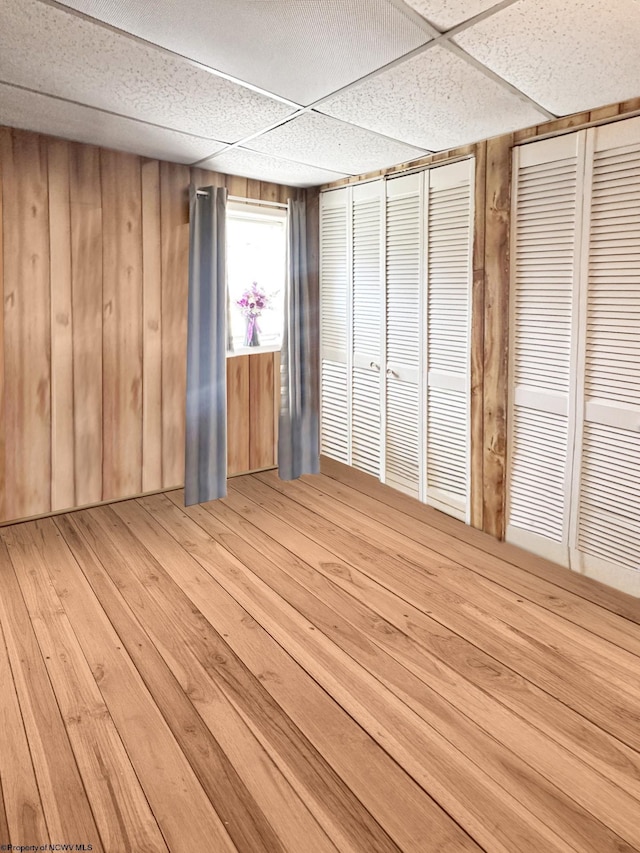 3935 Cranesville Rd, Terra Alta, WV 26764 - interior space with a drop ceiling, hardwood / wood-style flooring, and wood walls