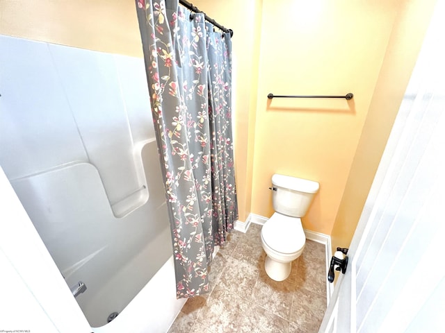 1029 Olivia Way, Morgantown, WV 26508 - full bathroom featuring toilet, a shower with curtain, tile patterned flooring, and baseboards