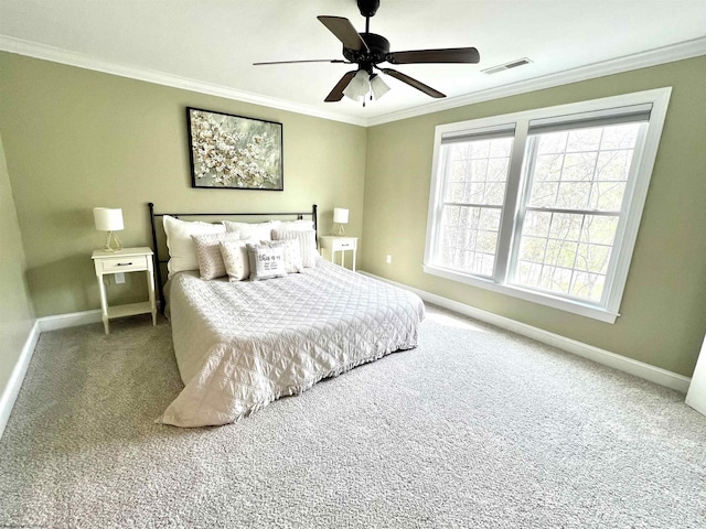 1029 Olivia Way, Morgantown, WV 26508 - carpeted bedroom with visible vents, a ceiling fan, baseboards, and ornamental molding