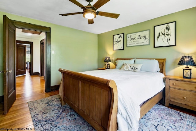 1042 Fort Martin Rd, Maidsville, WV 26541 - bedroom with attic access, a ceiling fan, baseboards, and light wood-style floors