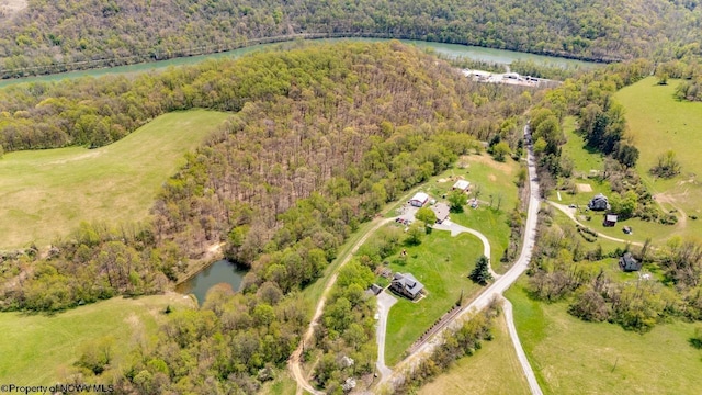1042 Fort Martin Rd, Maidsville, WV 26541 - birds eye view of property featuring a water view and a forest view