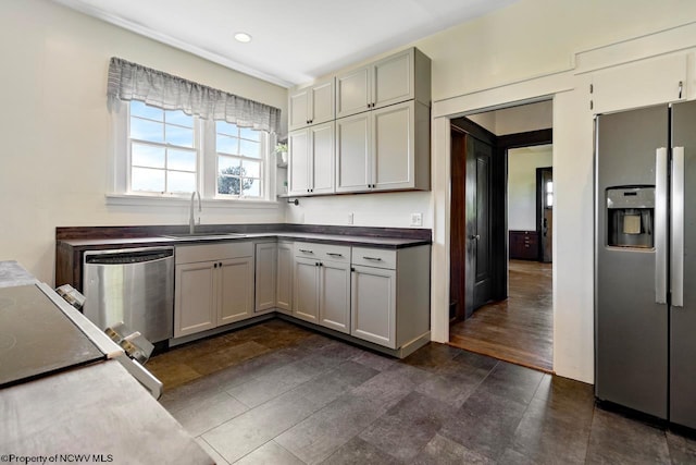 1042 Fort Martin Rd, Maidsville, WV 26541 - kitchen featuring recessed lighting, stainless steel appliances, dark countertops, and a sink