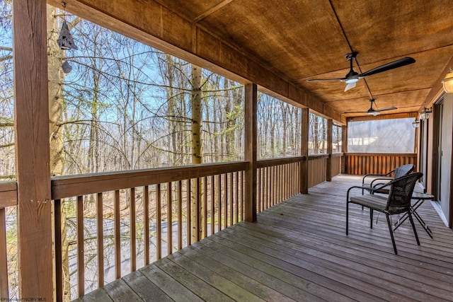 wooden deck with ceiling fan