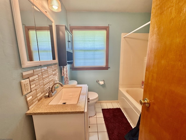 1223 Katherine St, Fairmont, WV 26554 - bathroom featuring tile patterned floors, bathing tub / shower combination, backsplash, toilet, and vanity