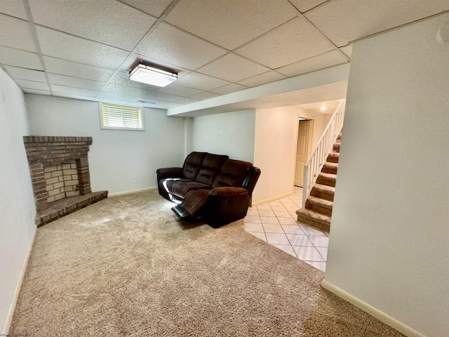 1223 Katherine St, Fairmont, WV 26554 - living area featuring baseboards, stairs, carpet, and a paneled ceiling