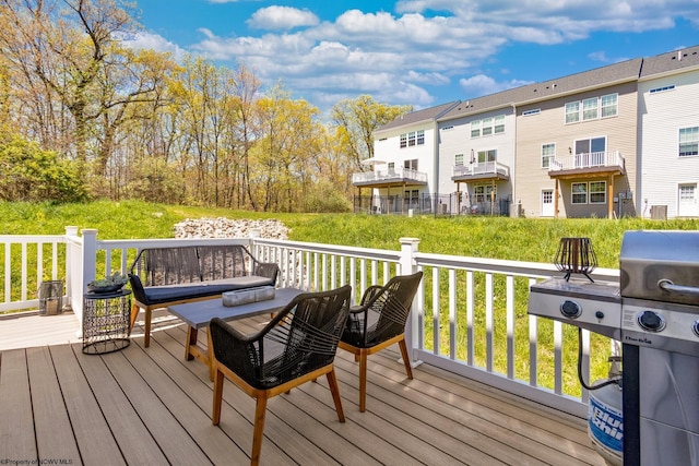 wooden terrace with grilling area