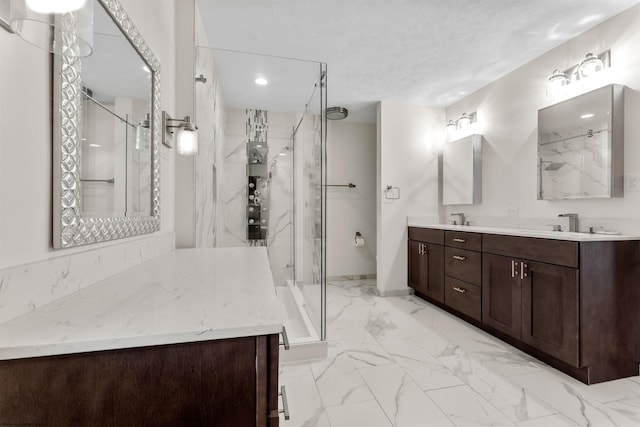 2254 Lakeside Ests, Morgantown, WV 26508 - bathroom featuring double vanity, a marble finish shower, a sink, and marble finish floor