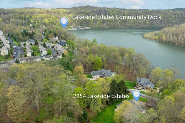 2254 Lakeside Ests, Morgantown, WV 26508 - birds eye view of property featuring a water view and a view of trees
