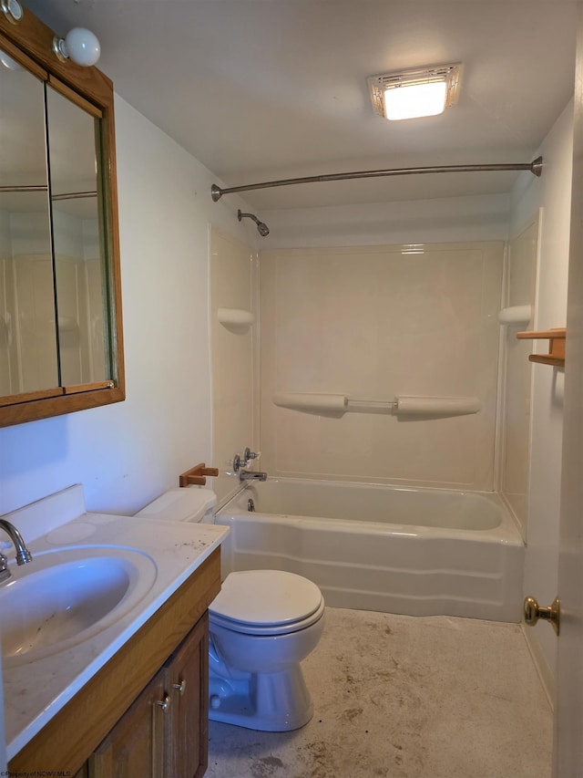 full bathroom with vanity, tub / shower combination, and toilet