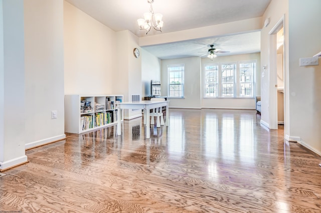 3005 Sun Vw, Morgantown, WV 26505 - dining area with baseboards, ceiling fan with notable chandelier, and wood finished floors