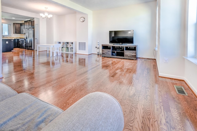 3005 Sun Vw, Morgantown, WV 26505 - living area featuring baseboards, visible vents, an inviting chandelier, and light wood-style floors