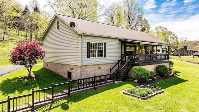 1252 Monumental Rd, Fairmont, WV 26554 - ranch-style house with roof with shingles, fence, crawl space, a front yard, and covered porch