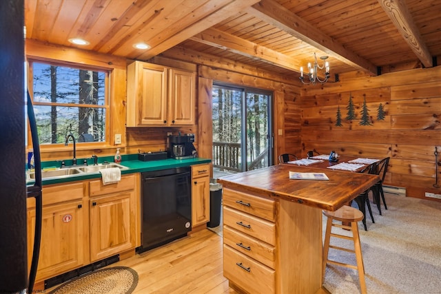 79 Pines Dr, Davis, WV 26260 - kitchen with wood ceiling, visible vents, a sink, a notable chandelier, and black dishwasher