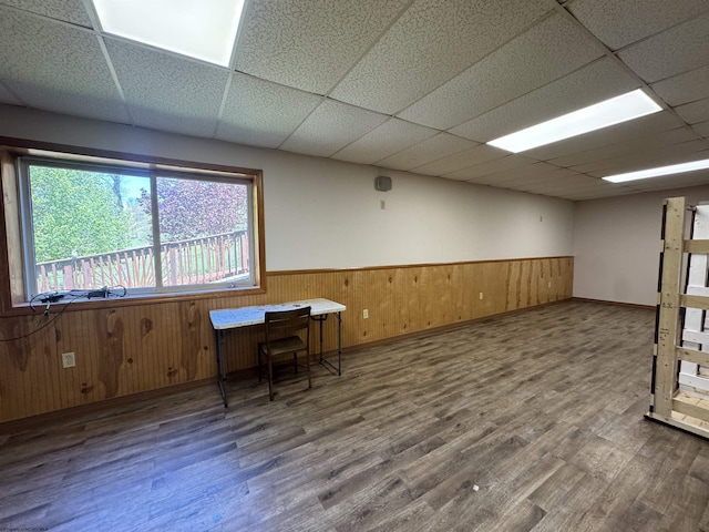 143 Sunday Dr, Fairmont, WV 26554 - basement with wood finished floors, wooden walls, a paneled ceiling, and a wainscoted wall