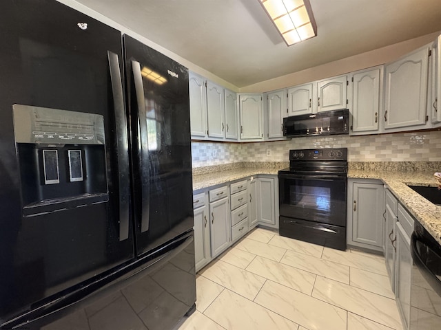 143 Sunday Dr, Fairmont, WV 26554 - kitchen with backsplash, black appliances, light stone countertops, and marble finish floor