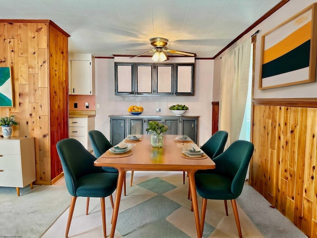 108 Toothman Run Rd, Rivesville, WV 26588 - dining area with crown molding, ceiling fan, and light carpet