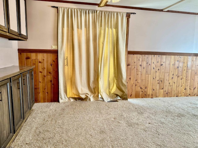 108 Toothman Run Rd, Rivesville, WV 26588 - empty room with ceiling fan, wood walls, wainscoting, and carpet