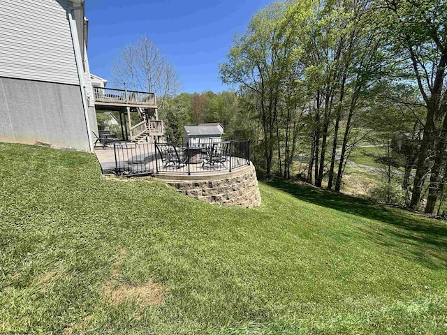 7 Mayberry Dr, Fairmont, WV 26554 - view of yard with stairway, a wooden deck, and a patio area