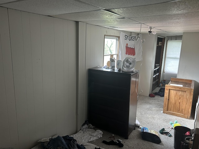 bedroom with light carpet