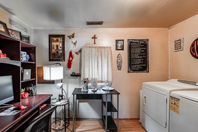 200 Rosedale Hill Rd, Maidsville, WV 26541 - clothes washing area featuring independent washer and dryer, laundry area, visible vents, and light wood-type flooring