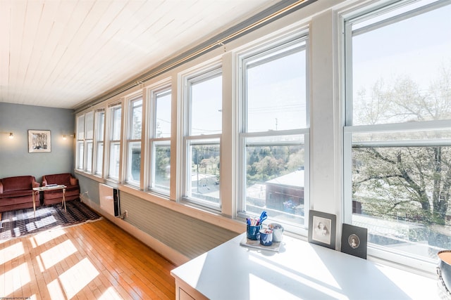 sunroom with hardwood / wood-style floors
