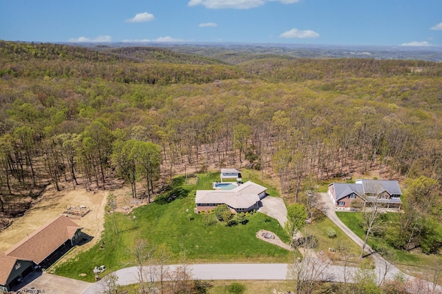 aerial view with a wooded view