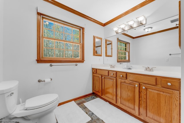 full bath with toilet, a healthy amount of sunlight, and a sink