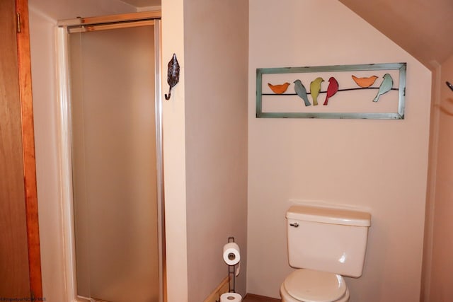 bathroom with a stall shower and toilet