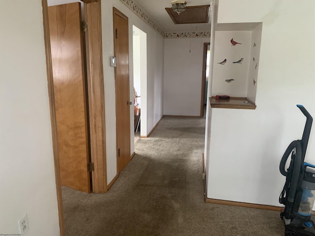 108 4th St, Spelter, WV 26438 - hallway featuring carpet flooring and attic access