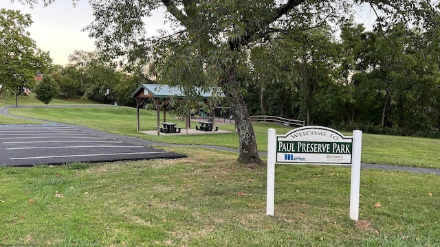 view of property's community featuring a gazebo and a lawn