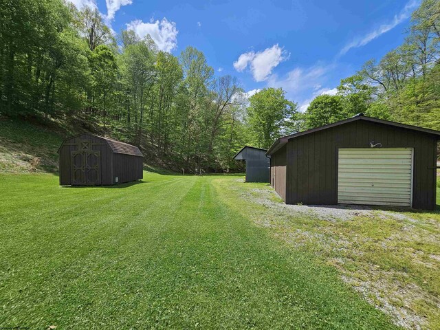 1368 Red Lick Run, New Milton, WV 26411 - view of yard featuring an outdoor structure, a detached garage, and a storage shed