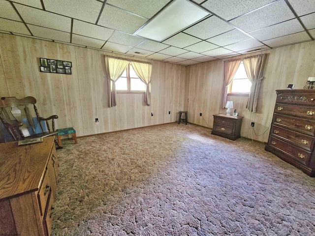 1368 Red Lick Run, New Milton, WV 26411 - interior space with wooden walls, carpet flooring, and a drop ceiling