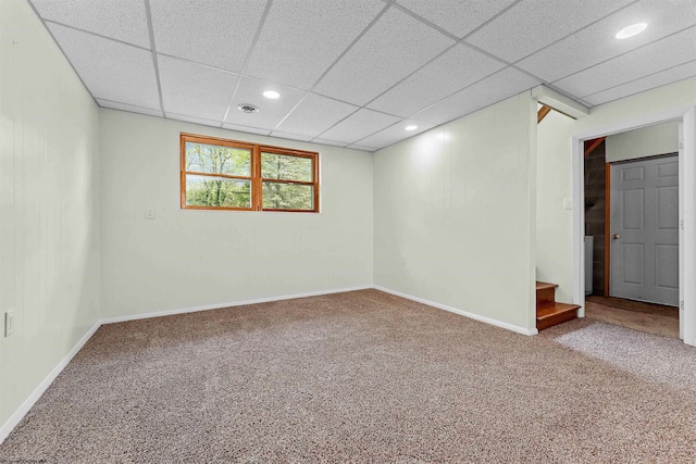 277 Randolph Rd, Morgantown, WV 26505 - spare room with baseboards, a paneled ceiling, recessed lighting, and carpet floors
