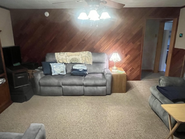36 3rd St, Durbin, WV 26264 - carpeted living area featuring ceiling fan and wood walls