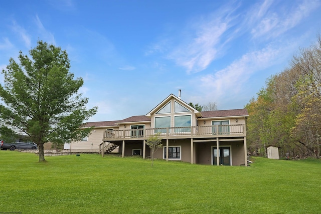 16 Cardinal Ln, Terra Alta, WV 26764 - rear view of property featuring a wooden deck, stairs, and a yard