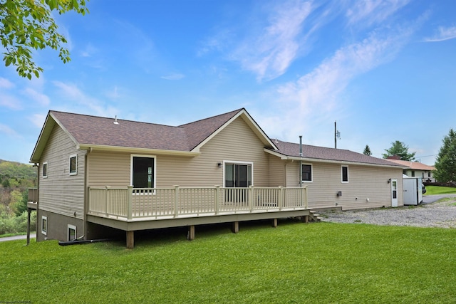 16 Cardinal Ln, Terra Alta, WV 26764 - back of house featuring a wooden deck, a lawn, and roof with shingles