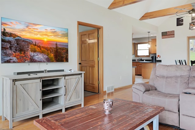 16 Cardinal Ln, Terra Alta, WV 26764 - living area with a ceiling fan, lofted ceiling, light wood-style floors, and baseboards
