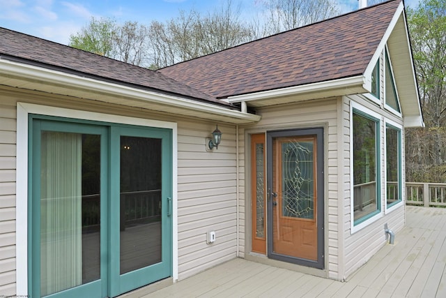 16 Cardinal Ln, Terra Alta, WV 26764 - view of exterior entry featuring a wooden deck and roof with shingles