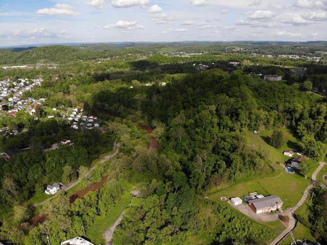 aerial view of property's location with a heavily wooded area