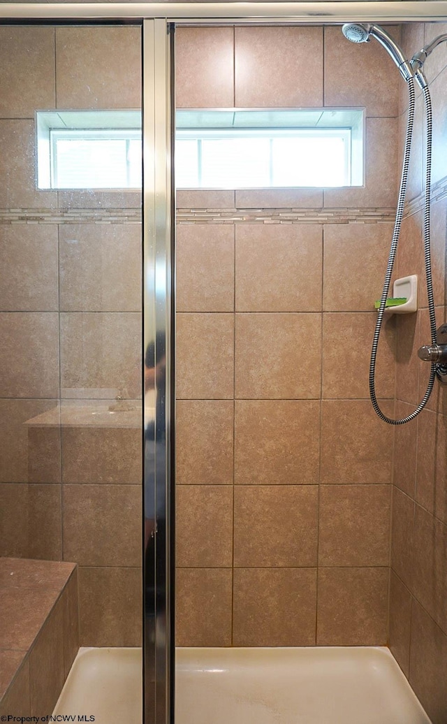 bathroom with a shower stall