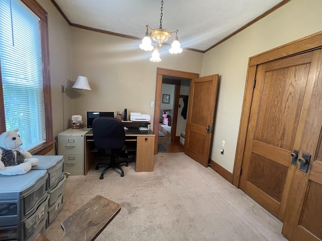 155 E St, Masontown, WV 26542 - office with ornamental molding, a chandelier, plenty of natural light, light carpet, and baseboard heating