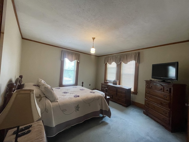 155 E St, Masontown, WV 26542 - bedroom with crown molding, light carpet, a textured ceiling, and baseboards