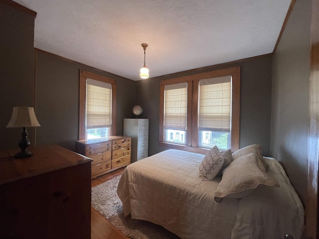 155 E St, Masontown, WV 26542 - bedroom with wood finished floors, a textured ceiling, and crown molding
